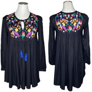 Judith March Embroidered Long Sleeve Mini Dress